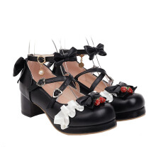 1Paar Lady Shoes Zwart Strikje Leren Hak Vrouwen