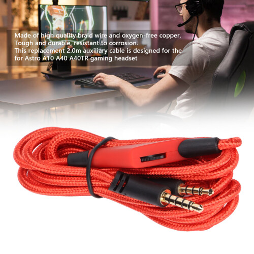Replacement Audio Cable with Volume Control for A10 A40TR Gaming Headset, 2m Red 2