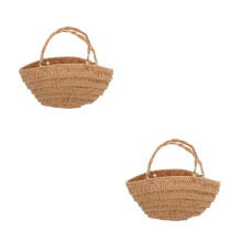 2Pcs Mini Dollhouse Straw Bag Light Brown Handwoven Miniature Handbag