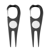 2St Zwarte Golf Divot Repair Tool Aluminium En Roestvrij Staal Compact