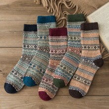 Vintage Wool Unisex Socks 5 Pairs Cozy Winter Thick Soft Knitted