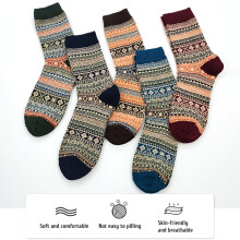 Unisex Wool Socks 5 Pairs Warm Cozy Knitted Casual Fall Winter