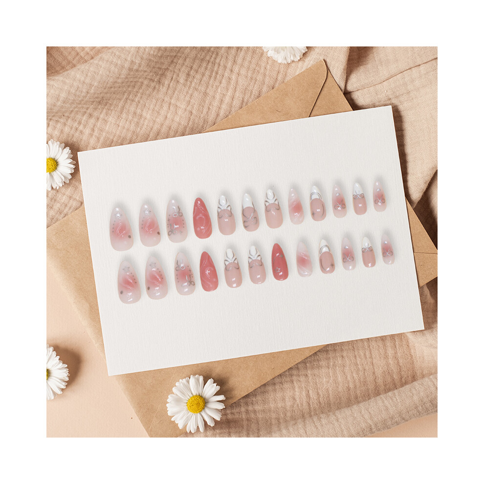 Dachuang Beauty Bowknot Blush Pink False Nails - Long Lasting