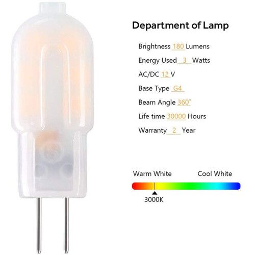 G4LED Light Bulbs12V AC DC2W Halogens Bulb Replacement G4Bi Pin Base Bulb 2
