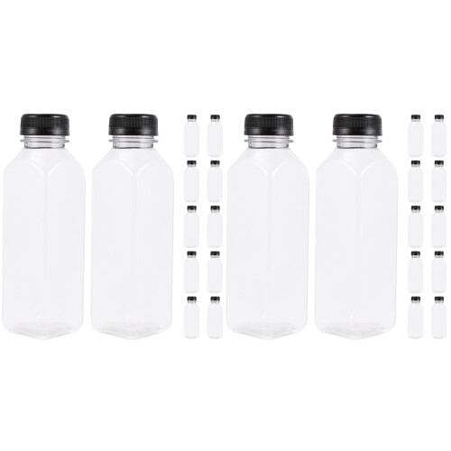 24Pcs Plastic Black Juice Bottles for Storage with Leak-Resistant Lids