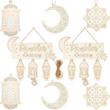 Ensemble de pendentifs lune en bois pour l'Aïd – Décoration artisanale naturelle à faire soi-même