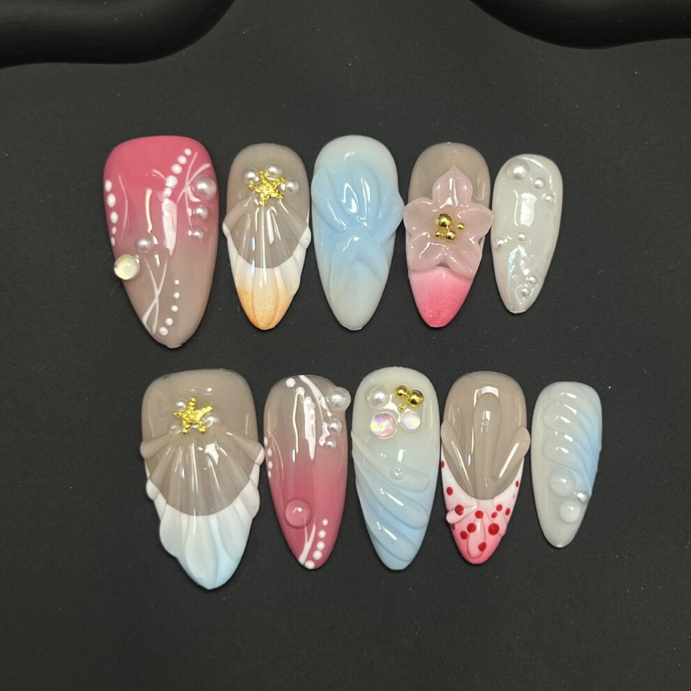 Reach-Tools (L) 10Pcs Flower Decor Fake Nails For Women