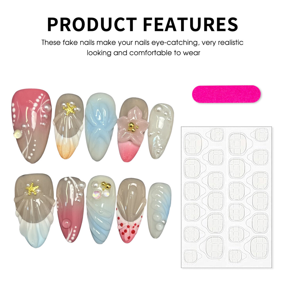 Reach-Tools (Xs) 10Pcs Flower Decor Fake Nails For Women