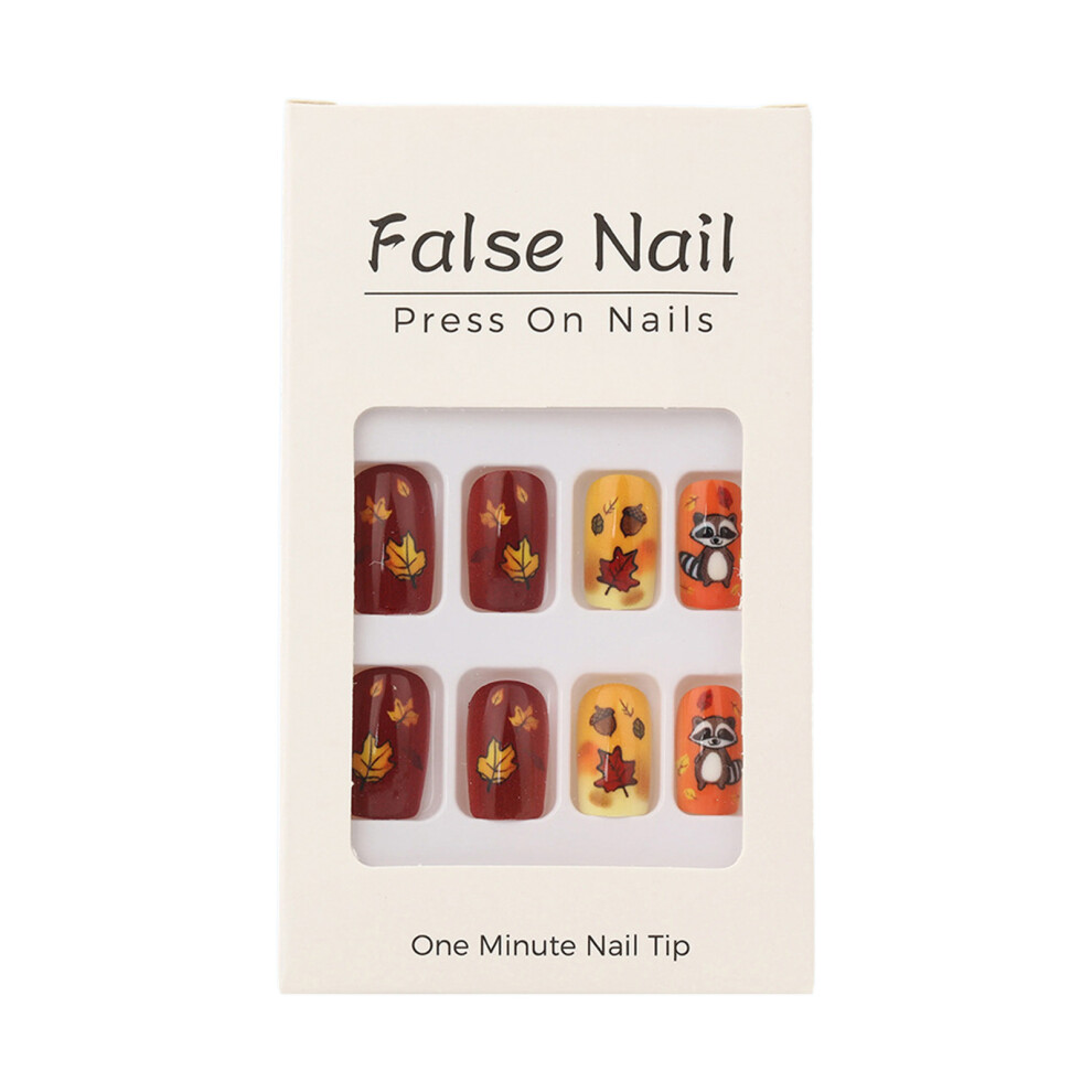 Dachuang Beauty 24Pcs Raccoon Leaf Acorn Press On Nails, Fall Abs Fake Nails