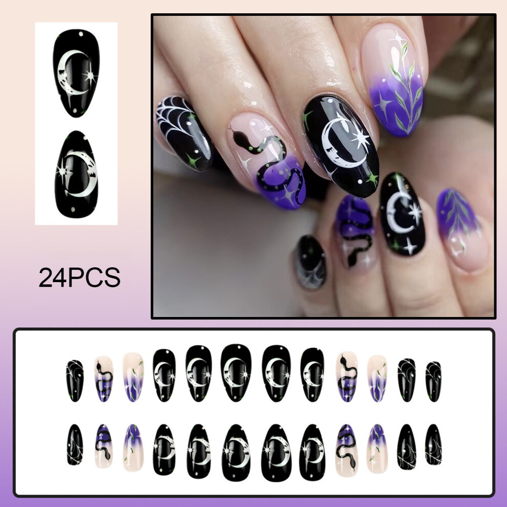 Dachuang Beauty Snake Print Fake Nails - Black & Nude