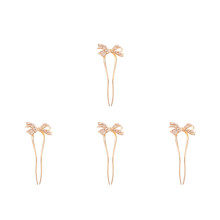 4Pcs Rhinestone Bow Hairpins Gold U Shape Hair Sticks Updo Hair Clips