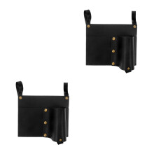 2Pcs Compact PU Camping Chair Side Pockets Organizer Black for Travel
