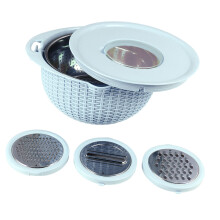 4-in-1 Stainless Steel Colander Bowl with Slicing Tools, 12.2x5.5in Blue