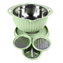4-in-1 Stainless Steel Colander Bowl with Slicing Tools, 2 Layers, Green