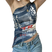 Top corto senza maniche da donna, canotta gotica con stampa sul corpo, top con stampa grafica e design sexy senza schienale, tessuto elasticizzato