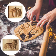 3D Animal Pumpkin Wooden Embossing Mold for Baking, 8.5x8.5cm
