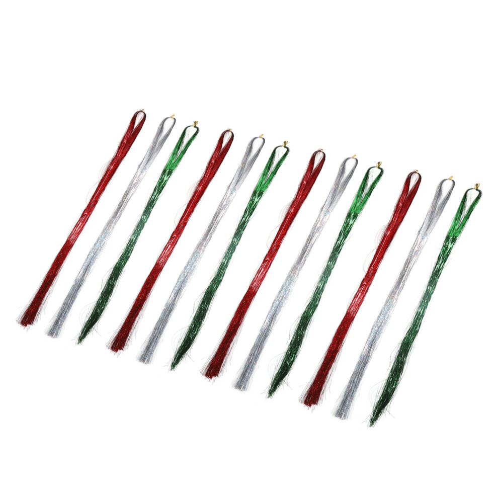 12 Bundles Glitter Sparkling Tinsel Hair Extensions Kit 1.2m with Tools