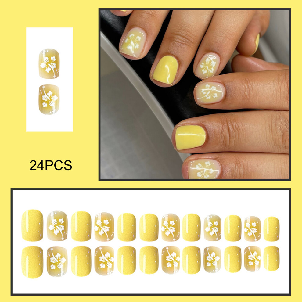 Hue-Grain 24Pcs Glossy Yellow Press On Nails, Salon Quality
