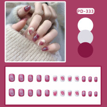 (Jelly Glue Model) 24PCS Pink & White False Nails for Women