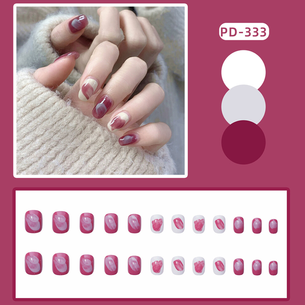 Hue-Grain (Jelly Glue Model) 24Pcs Pink & White False Nails For Women