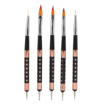 Exclusive Nail Art Brushes Set, Fiber Brushes Dual End Pen for Acrylic Gel Polish Extensions, Portable and Easy to Clean for Salon or Home DIY (5Pcs)