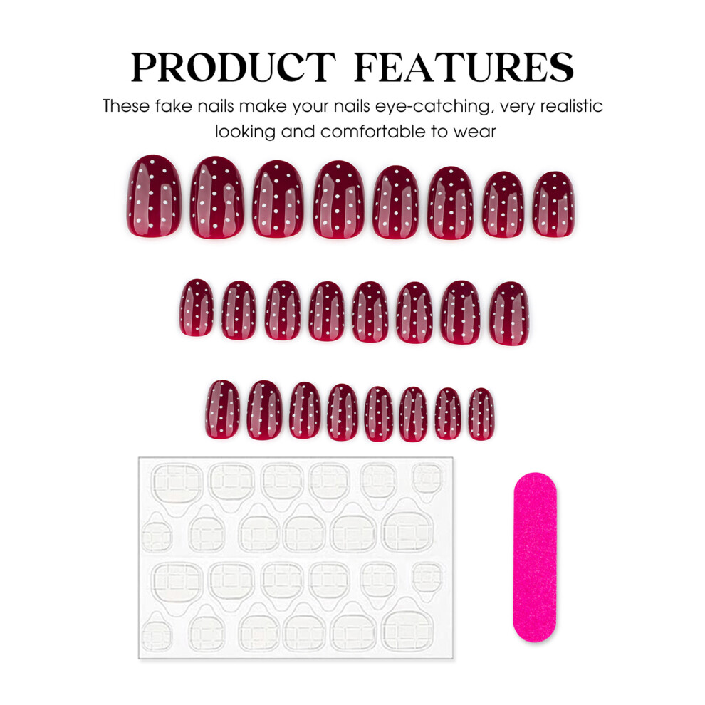 Dachuang Beauty 24Pcs Polka Dot Fake Nails For Parties & Weddings
