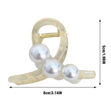(White pearls) Women\'s Strong Hold Acrylic Hair Claw Clips - Non-Slip