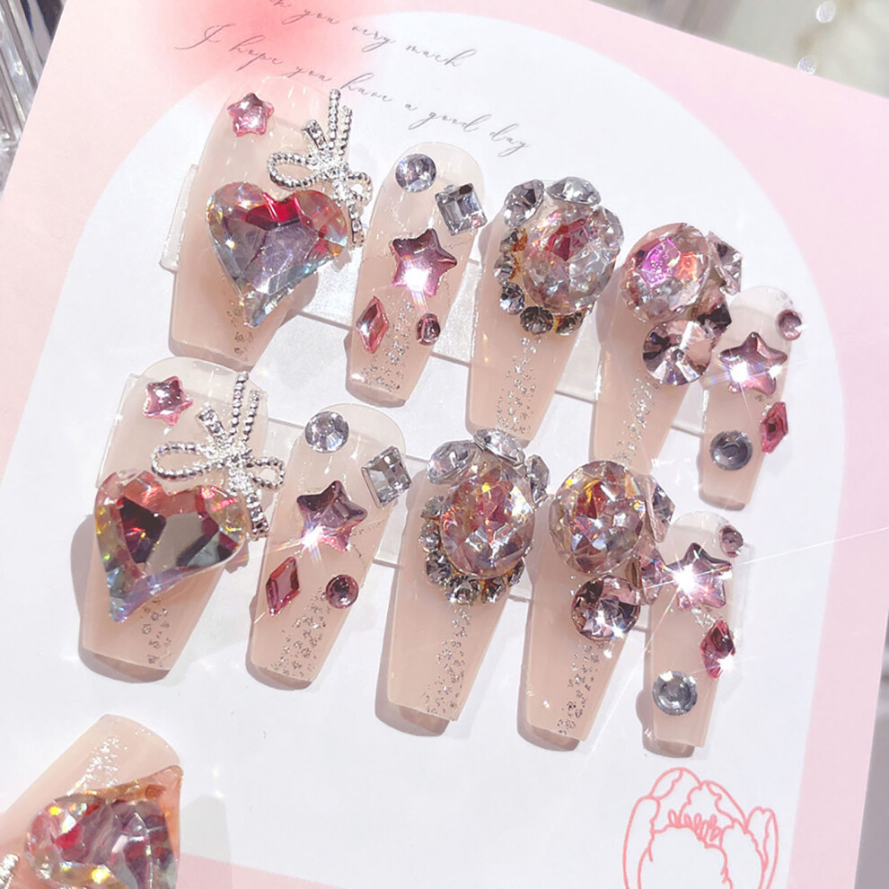 Dachuang Beauty (Standard) Shiny Rhinestone False Nails - Reusable Resin Nail Art