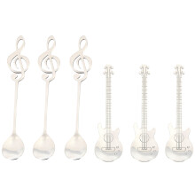 Kaffee LöFfel, 6 Pack Kreative SüßE Tee LöFfel Edelstahl Stab Noten Schrift (3 Musik Noten +3 Gitarre)