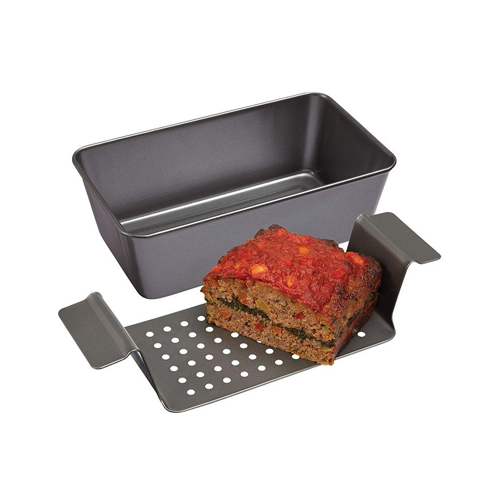 12 Inch Chicago Metallic Professional Healthy Meatloaf Pan Non-Stick Barbecue Tray Rectangular Loaf Pan With Insert Rack 4712109207995