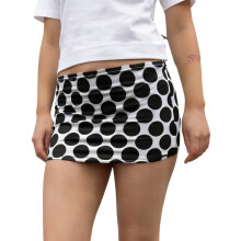 (L, Black) Women's Dot Mini Skirts Fashionable Versatile Casual High Waist Going Out Pencil Skirt