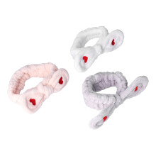 Pulseiras para lavar o rosto, faixas de cabelo para lavar o rosto com laço bordado em forma de coração, faixa de cabelo macia e elástica de