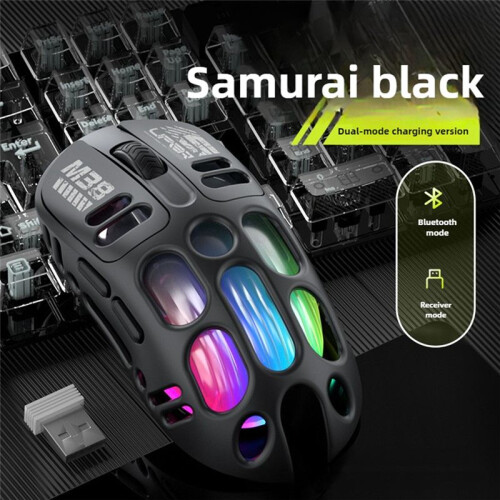 Hollow Wireless  Gaming Mouse Dual Mode Back Light 1600Dpi Adjustable Rgb Light Type C Rechargeable Mice Black 1