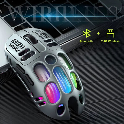 Hollow Wireless  Gaming Mouse Dual Mode Back Light 1600Dpi Adjustable Rgb Light Type C Rechargeable Mice Black 2