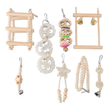 8pcs Pine Parrot Chew Toy Set with Hanging Bell & Climbing Ladder