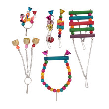 Colorful Bird Toy Set with Bells, Chewing & Climbing Pine Wood for Parrots