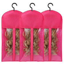 3PCS Hair Extension Holder Wig Storage for Multiple Wigs Holder Wig Bags with Hanger Hair Extension Storage Rose Red
