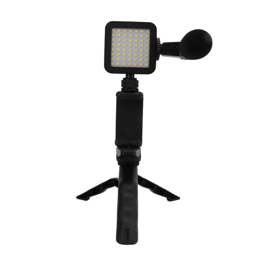 Content Creator Kit with Wireless Bluetooth Remote, Wireless Bluetooth Remote, Portable Package with LED Light Microphone Tripod and Phone Mount, 1