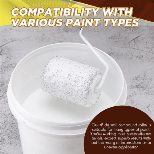 3Pcs 4 Inch Drywall Compound Roller Cover with Paint Frame,Drywall Texture Brush,Mud Roller for Putty,Diatomaceous Earth 2