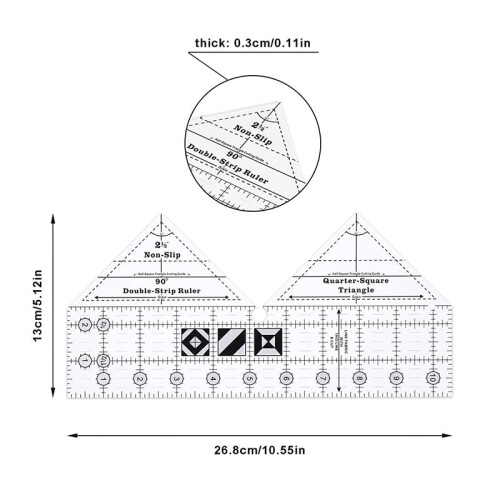 RéGua para Colchas de Tira Dupla de 90 Graus, RéGuas Triangulares para Colchas de AcríLico de 10 Polegadas, RéGuas e Modelos para Colchas 1