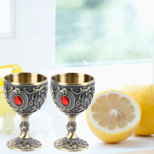 Vintage Zinc Alloy 2pcs Wine Cups, Embossed Metal Goblets for Home Café Bar