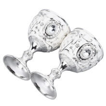 2pcs Vintage Zinc Alloy Metal Wine Cups Silver White 150ml Goblets for Home Bar