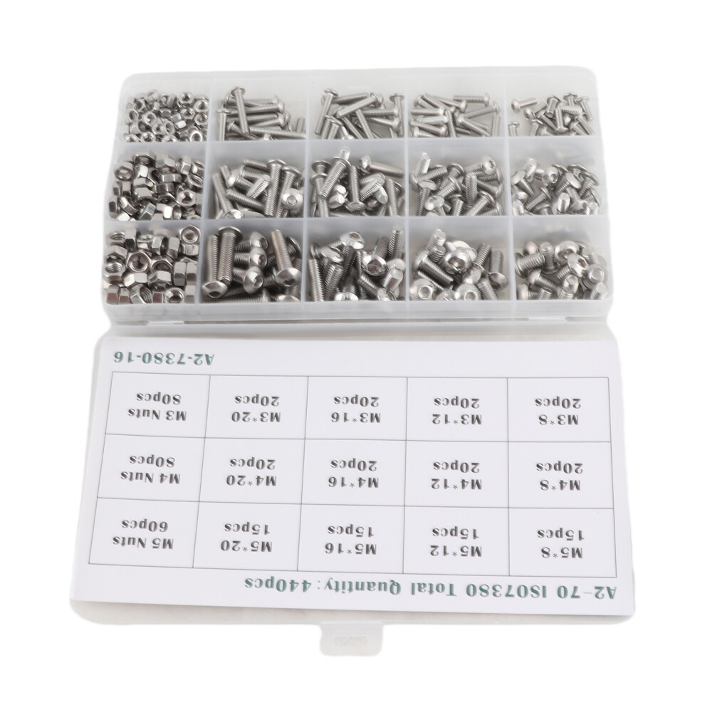 440 Pcs Stainless Steel M3-M5 Assorted Fasteners