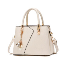 Large PU Litchi Texture Women's Shoulder Bag, White, 27x19x14cm