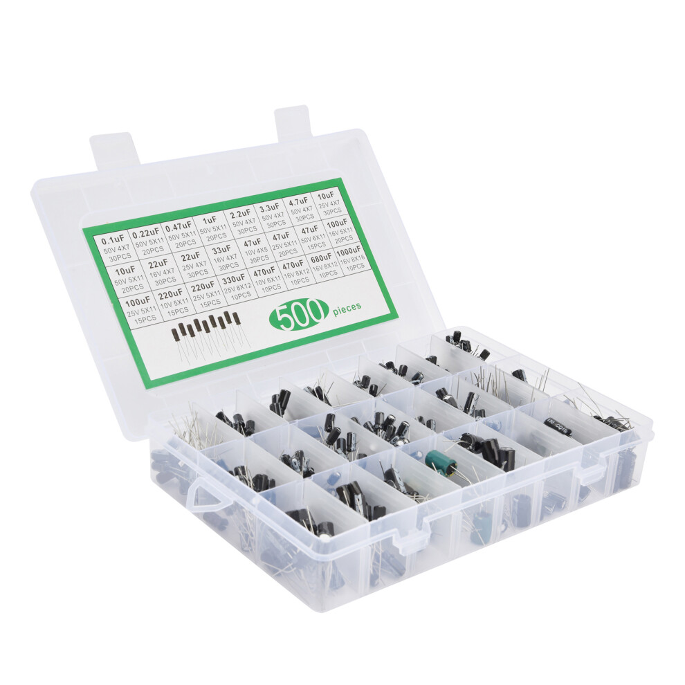 500Pcs Electrolytic Capacitor Set 0.1Uf-1000Uf Aluminum Box 8701387751203