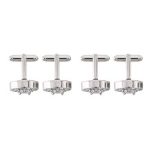 2 Pair Fashion Diamond Cufflinks Cuff Womens Mens Dress Business Wedding Cufflinks Gift Present(White)