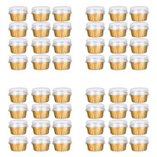 Dessert Cups with Lids, 100 Pack Gold Aluminum Foil Baking Cups Holders, Cupcake Bake Utility Ramekin Clear Pudding Cups
