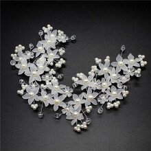 2X Handmade Bridesmaid Wedding Dress White Beads Hair Flower Headpieces Pearl Hair Pieces Crystal