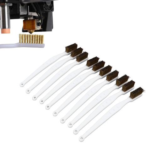 10pcs Brass Wire Brush Set for 3D Printer Nozzle Hot End, Curved Handle