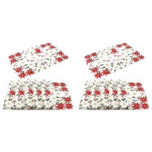 Set di 12 Tovagliette Natalizie Ricamate con Motivo Stella di Natale e Agrifoglio, Decorazione per La Tavola di Natale da 11 X 17 Pollici